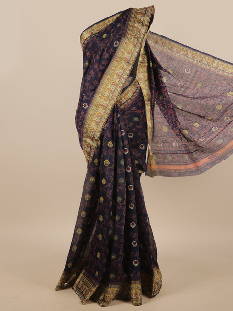 

Pothys Navy Blue & Yellow Floral Saree