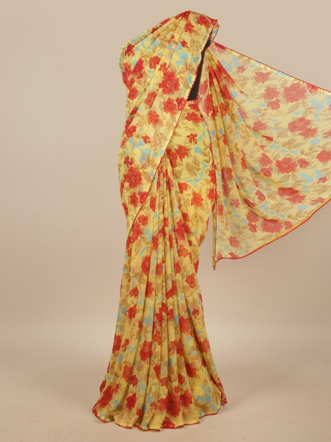 

Pothys Yellow & Red Floral Printed Poly Chiffon Saree