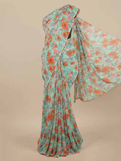 

Pothys Green & Orange Floral Printed Saree