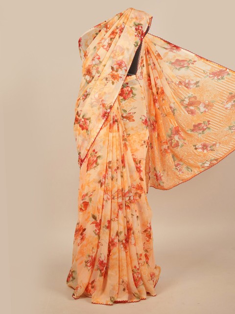 

Pothys Peach-Coloured & Red Floral Saree