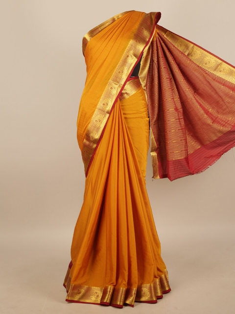 

Pothys Mustard & Gold-Toned Striped Zari Saree