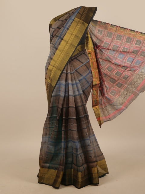 

Pothys Brown & Fuchsia Checked Saree