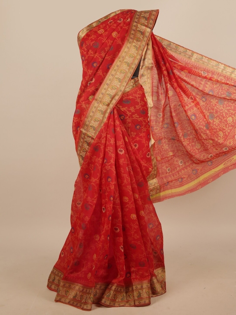 

Pothys Red & Green Floral Printed Zari Saree