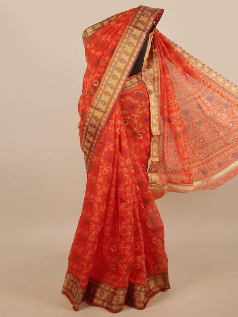 

Pothys Orange & Gold-Toned Ethnic Motifs Saree