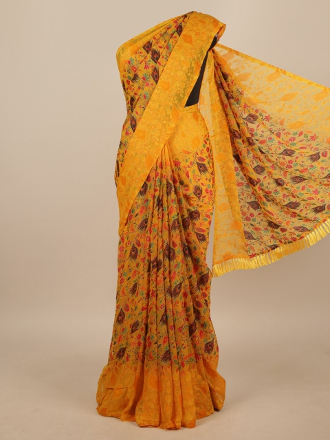 

Pothys Yellow & Brown Floral Saree
