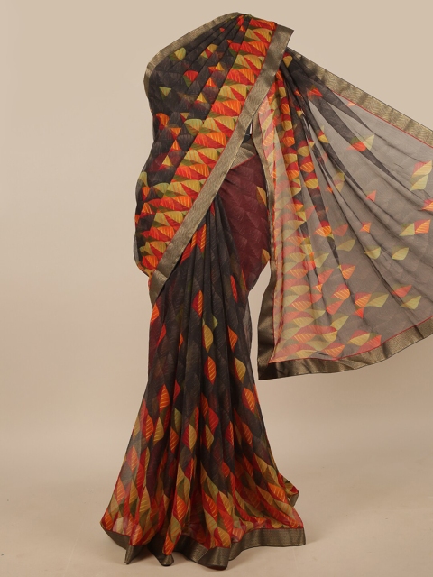 

Pothys Black & Multicoloured Printed Zari Border Saree