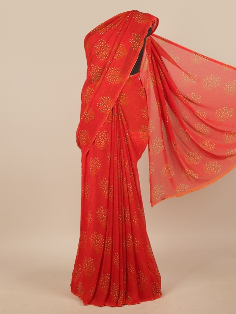 

Pothys Red Poly Chiffon Floral Printed Saree