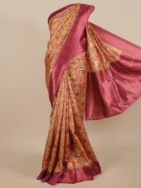 

Pothys Women Peach Printed Jute Silk Saree with Blouse