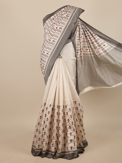 

Pothys Cream-Coloured & Grey Jute Silk Saree