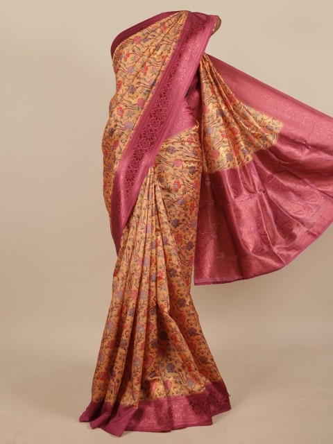 

Pothys Peach-Coloured & Red Floral Printed Jute Silk Saree