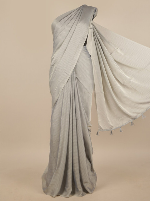 

Pothys Grey Poly Chiffon Striped Saree