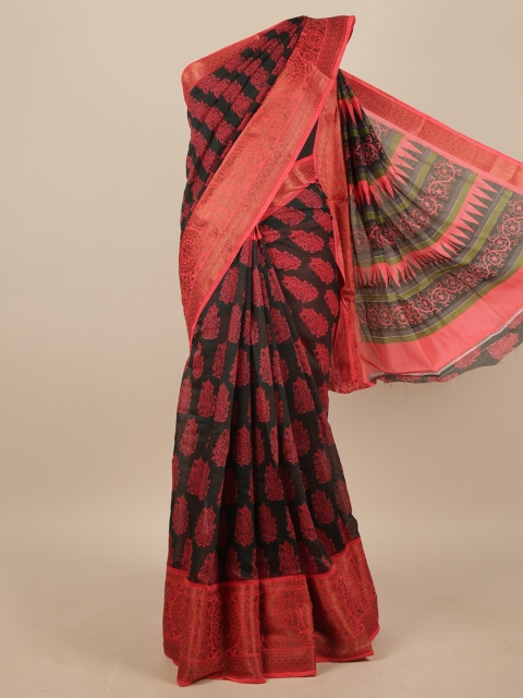 

Pothys Women Black & Red Printed Cotton Blend Saree with Blouse