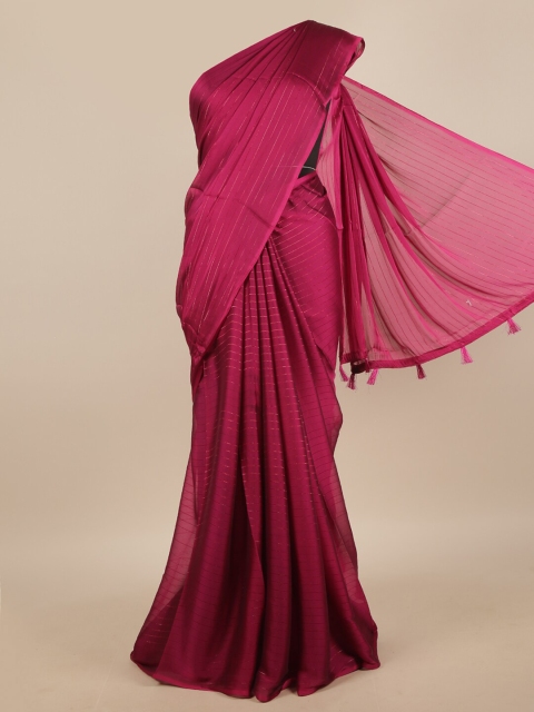 

Pothys Magenta Striped Poly Chiffon Saree