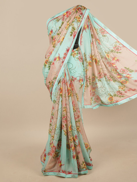 

Pothys Turquoise Blue & Yellow Floral Printed Saree