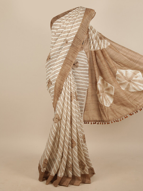 

Pothys Cream-Coloured & Brown Striped Jute Silk Saree