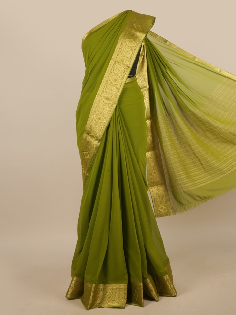 

Pothys Green & Gold-Toned Solid Zari Border Saree