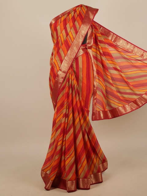 

Pothys Red & Orange Striped Zari Saree