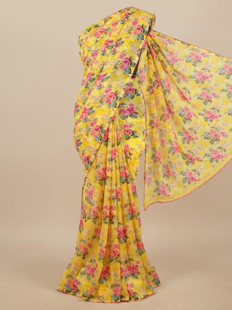 

Pothys Yellow & Fuchsia Floral Saree