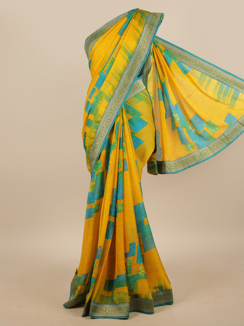 

Pothys Yellow & Turquoise Blue Printed Zari Saree