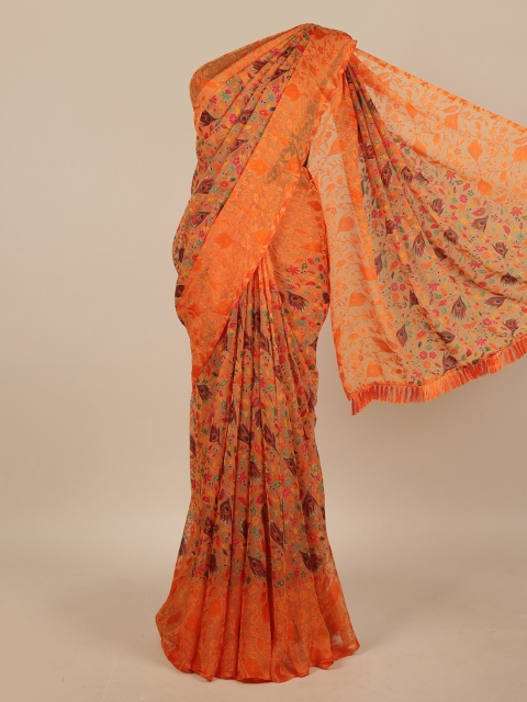 

Pothys Orange & Green Floral Saree
