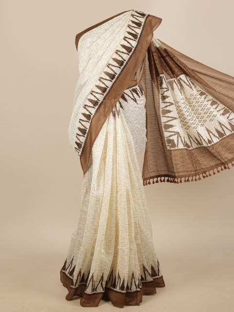 

Pothys Off White & Brown Woven Design Jute Silk Saree