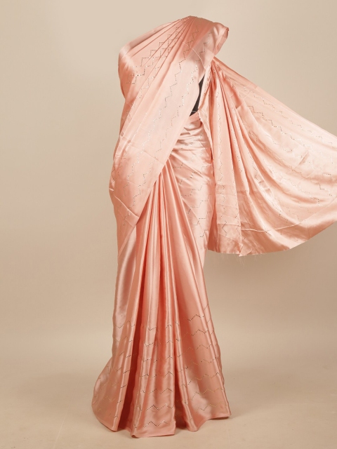 

Pothys Women Peach Embellished Satin Saree with Blouse