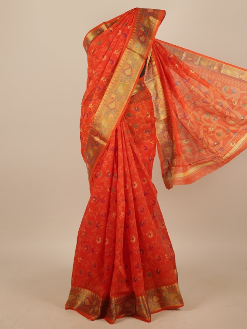 

Pothys Orange & Gold-Toned Ethnic Motifs Saree