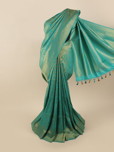

Pothys Green & Gold-Toned Woven Design Zari Pure Silk Banarasi Saree