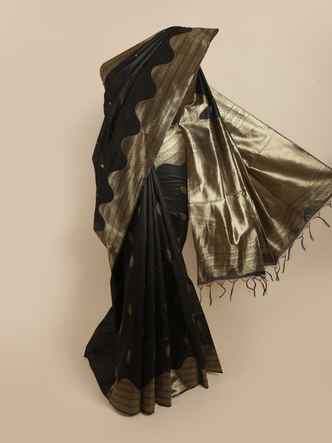 

Pothys Black & Gold-Toned Ethnic Motifs Zari Jute Silk Saree