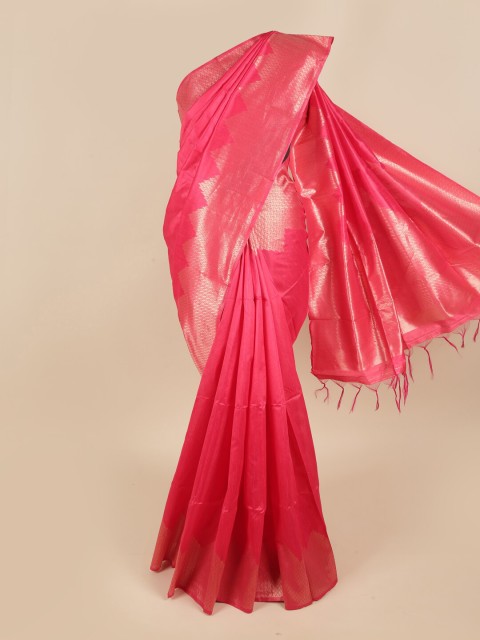 

Pothys Pink & Silver-Toned Woven Design Zari Jute Silk Saree