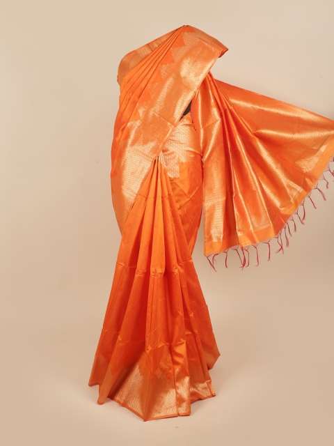 

Pothys Orange & Gold-Toned Striped Jute Silk Saree