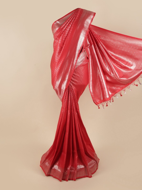 

Pothys Red & Silver-Toned Woven Design Zari Pure Silk Banarasi Saree