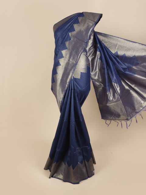 

Pothys Blue & Silver-Toned Solid Zari Jute Silk Saree