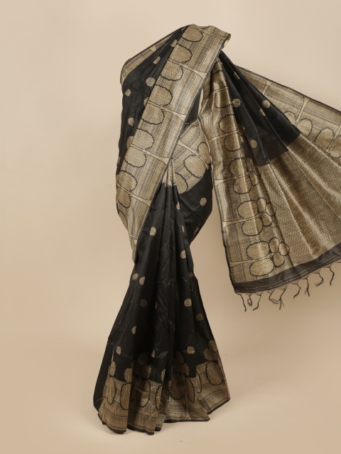 

Pothys Black & Gold-Toned Floral Jute Silk Saree