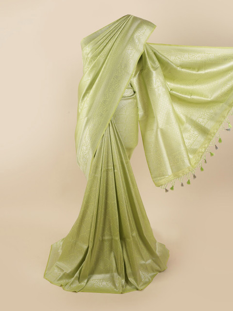 

Pothys Green & Gold-Toned Woven Design Zari Pure Silk Banarasi Saree