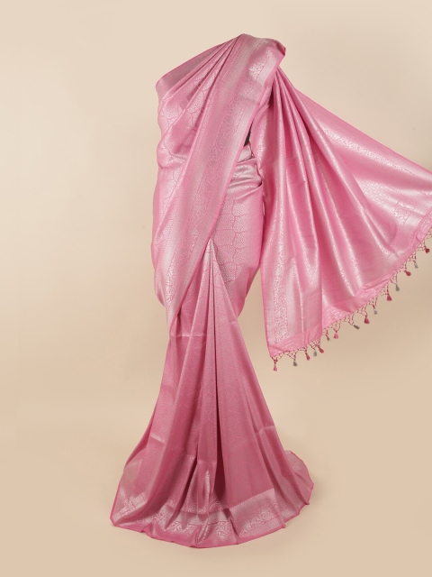 

Pothys Pink & Silver-Toned Woven Design Zari Pure Silk Banarasi Saree