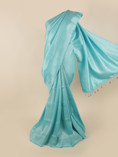 

Pothys Blue & Silver-Toned Woven Design Zari Pure Silk Banarasi Saree