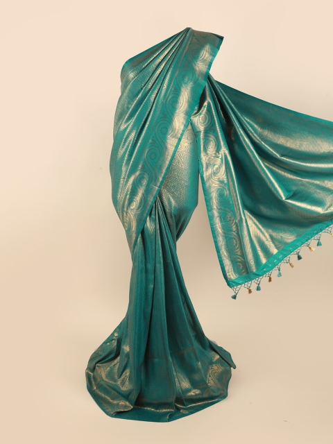 

Pothys Green & Gold-Toned Woven Design Pure Silk Banarasi Saree
