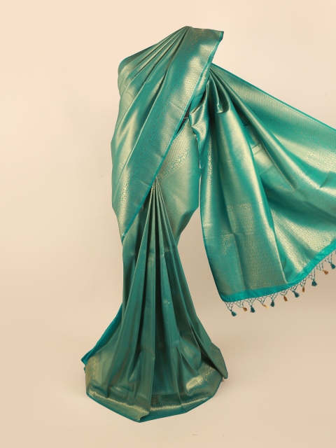 

Pothys Green & Gold-Toned Ethnic Motifs Zari Pure Silk Banarasi Saree