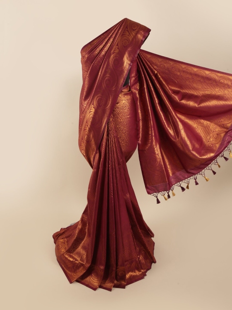 

Pothys Red & Gold-Toned Woven Design Silk Banarasi Saree