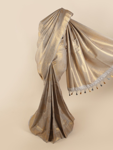 

Pothys Grey & Gold-Toned Pure Silk Woven Designed Banarasi Saree