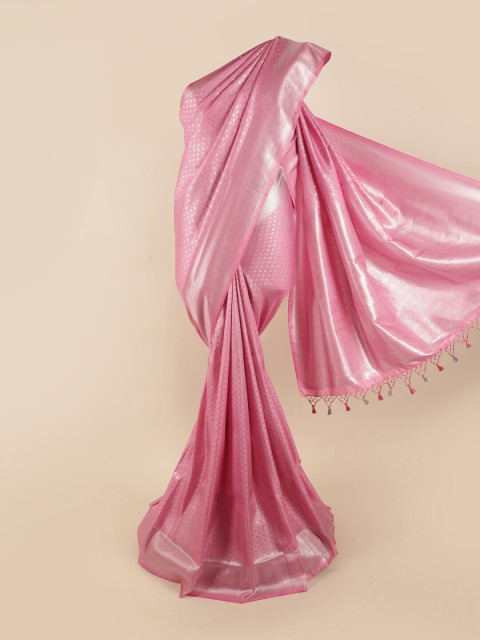 

Pothys Pink & Silver-Toned Woven Design Zari Pure Silk Banarasi Saree