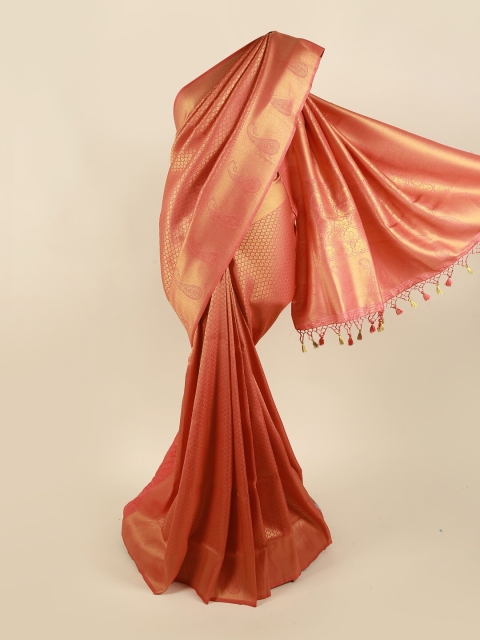 

Pothys Pink & Gold-Toned Woven Design Zari Pure Silk Banarasi Saree