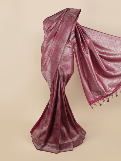 

Pothys Purple & Silver-Toned Woven Design Zari Pure Silk Banarasi Saree
