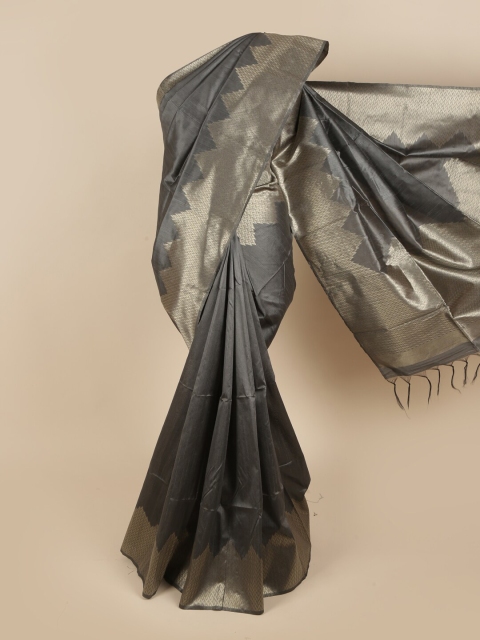 

Pothys Grey & Silver-Toned Ethnic Motifs Jute Silk Saree