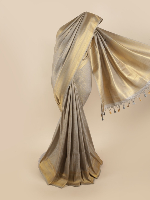 

Pothys Grey & Gold-Toned Pure Silk Woven Designed Banarasi Saree
