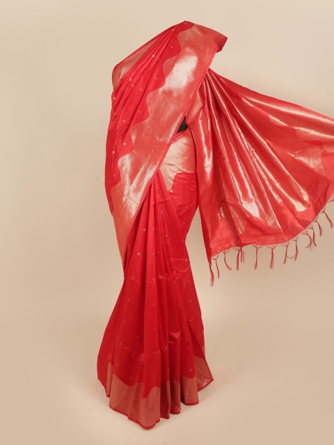 

Pothys Red & Gold-Toned Woven Design Zari Jute Silk Saree