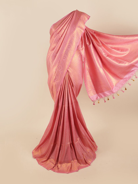 

Pothys Pink & Gold-Toned Woven Design Zari Pure Silk Banarasi Saree