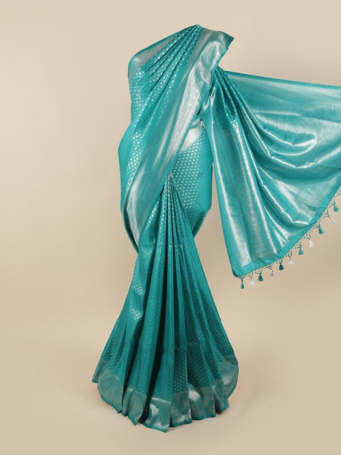 

Pothys Blue & Silver-Toned Zari Pure Silk Banarasi Saree