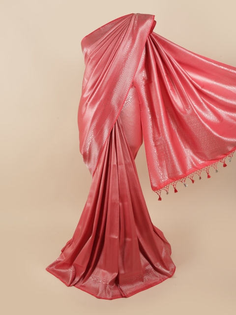 

Pothys Pink & Silver-Toned Woven Design Zari Pure Silk Banarasi Saree